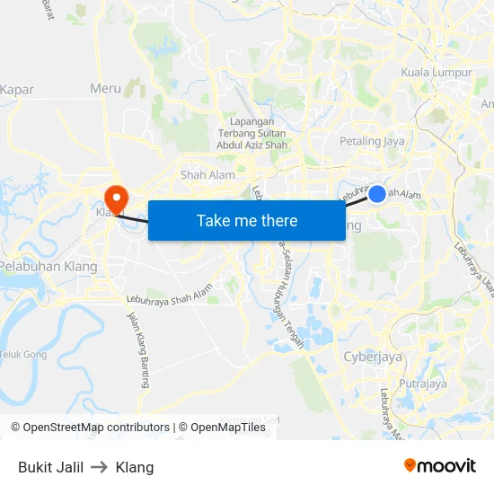 Bukit Jalil to Klang map