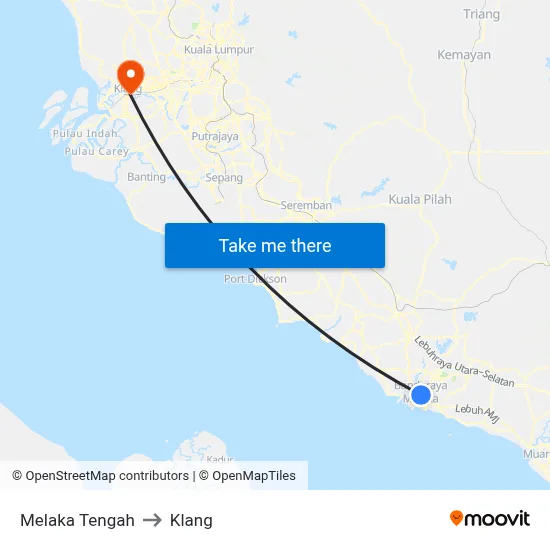Melaka Tengah to Klang map