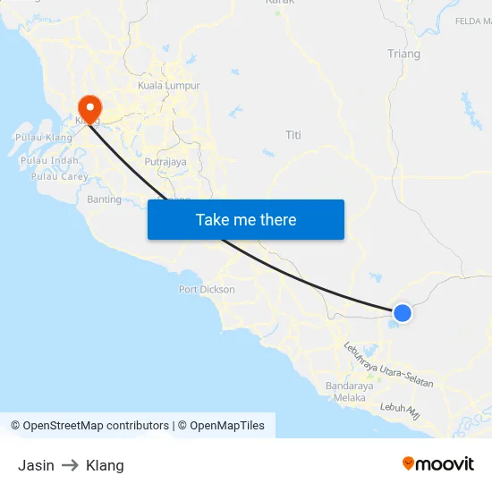 Jasin to Klang map