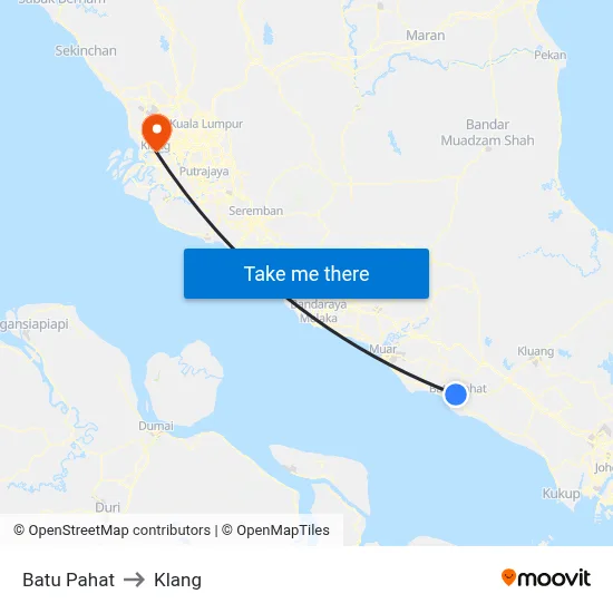 Batu Pahat to Klang map
