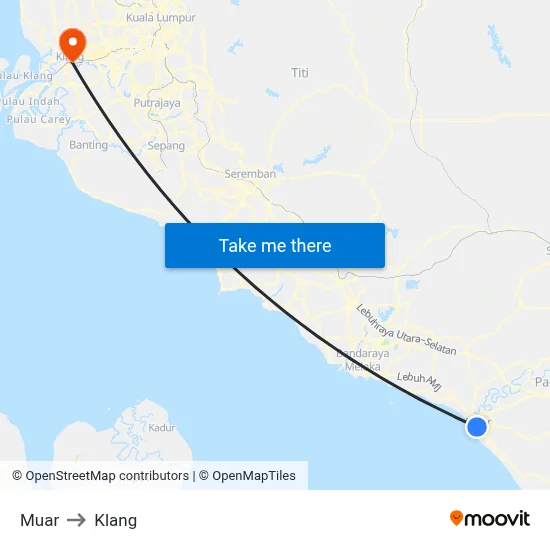 Muar to Klang map
