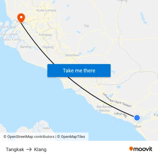 Tangkak to Klang map