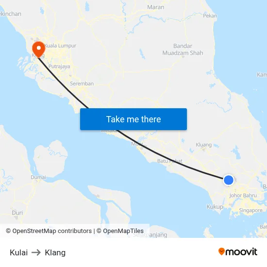 Kulai to Klang map