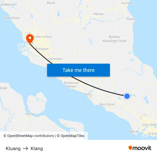Kluang to Klang map