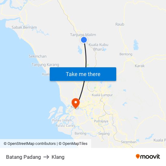 Batang Padang to Klang map