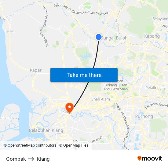 Gombak to Klang map