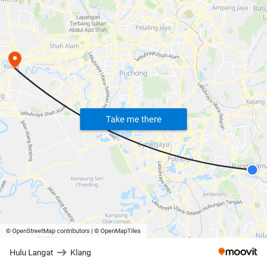 Hulu Langat to Klang map