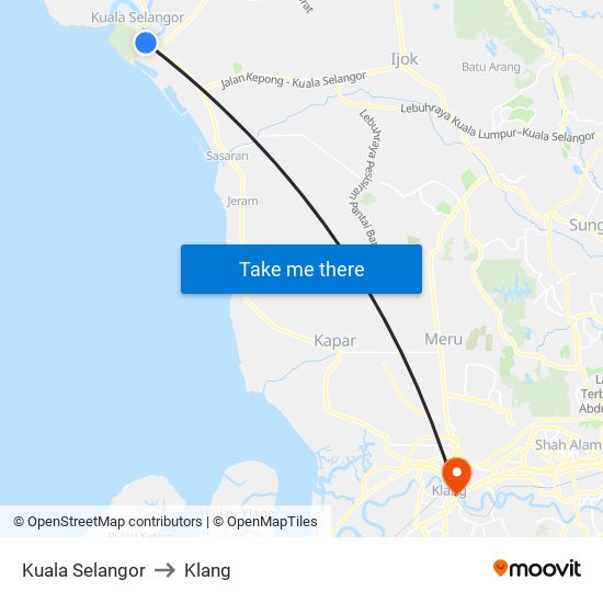 Kuala Selangor to Klang map