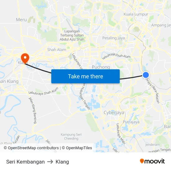 Seri Kembangan to Klang map