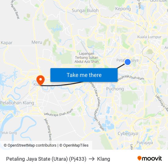 Petaling Jaya State (Utara) (Pj433) to Klang map