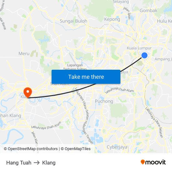 Hang Tuah to Klang map