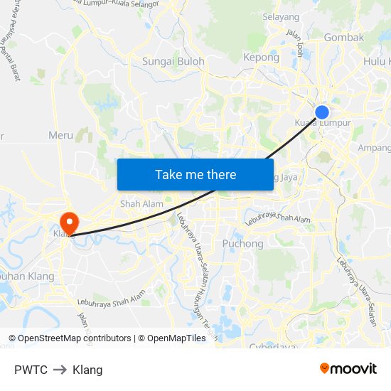 PWTC to Klang map