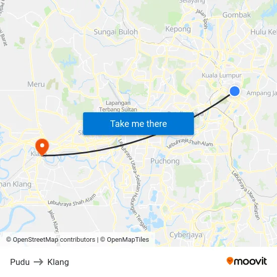 Pudu to Klang map