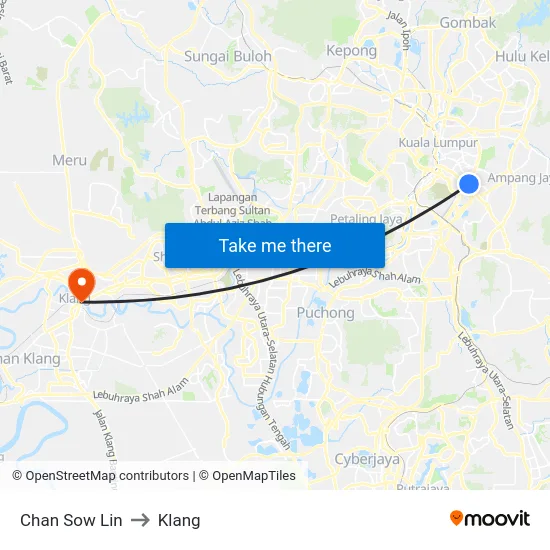 Chan Sow Lin to Klang map