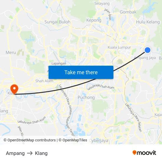 Ampang to Klang map
