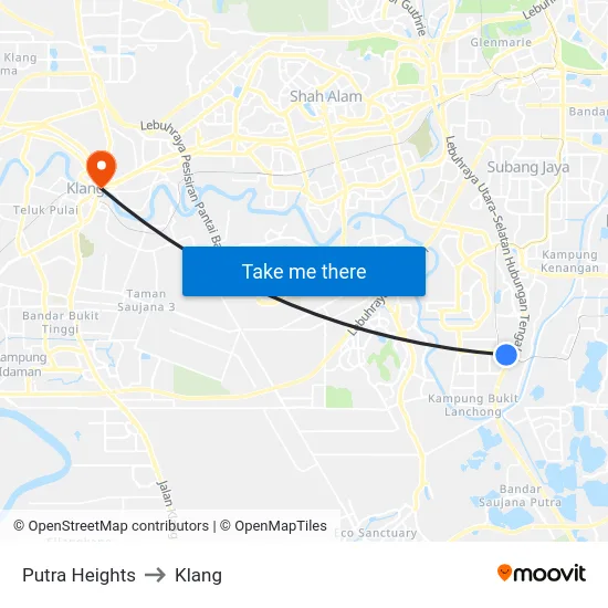 Putra Heights to Klang map