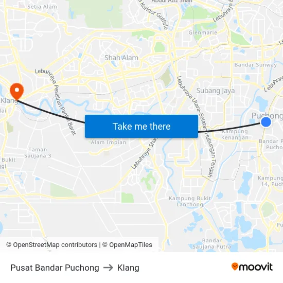 Pusat Bandar Puchong to Klang map