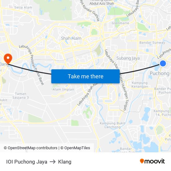 IOI Puchong Jaya to Klang map