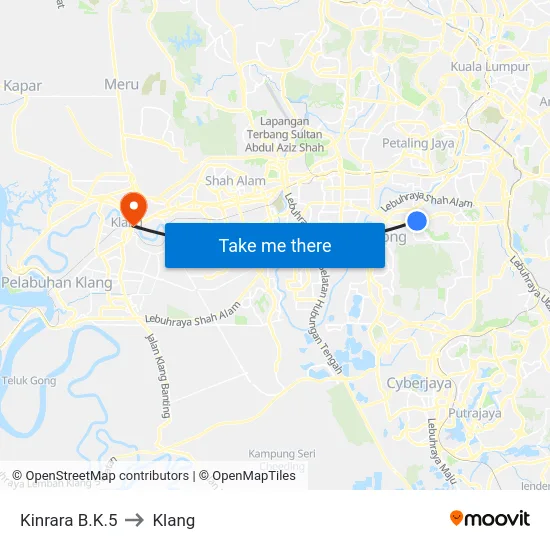 Kinrara B.K.5 to Klang map