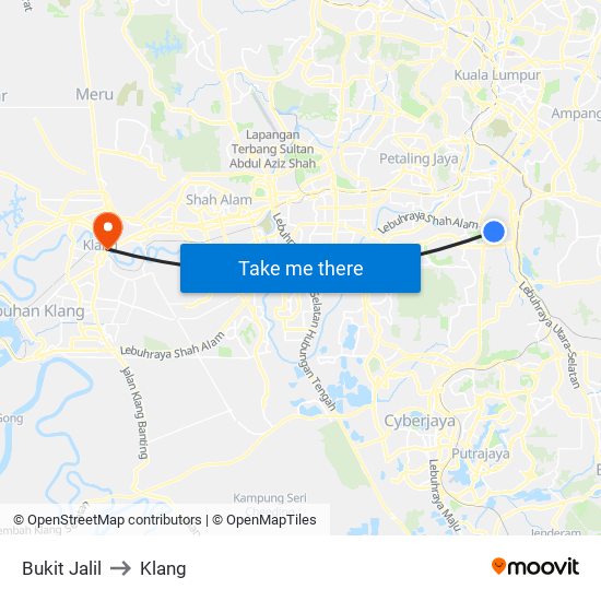 Bukit Jalil to Klang map