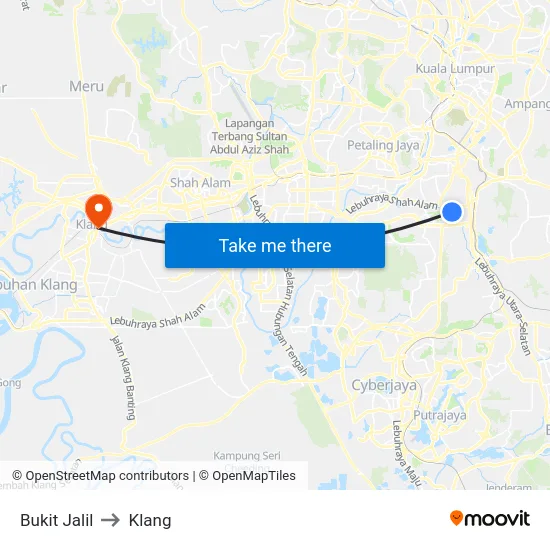 Bukit Jalil to Klang map
