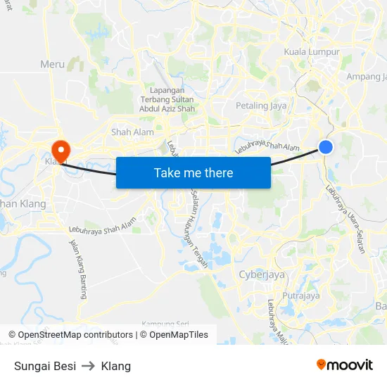 Sungai Besi to Klang map