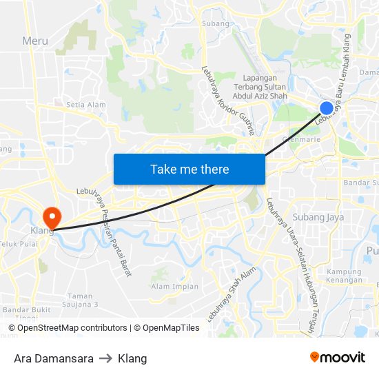 Ara Damansara to Klang map