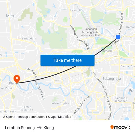 Lembah Subang to Klang map