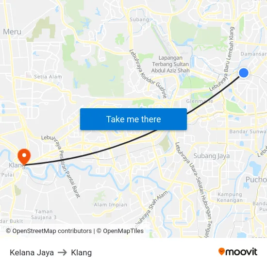 Kelana Jaya to Klang map