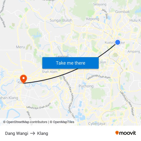 Dang Wangi to Klang map