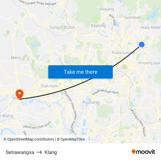 Setiawangsa to Klang map