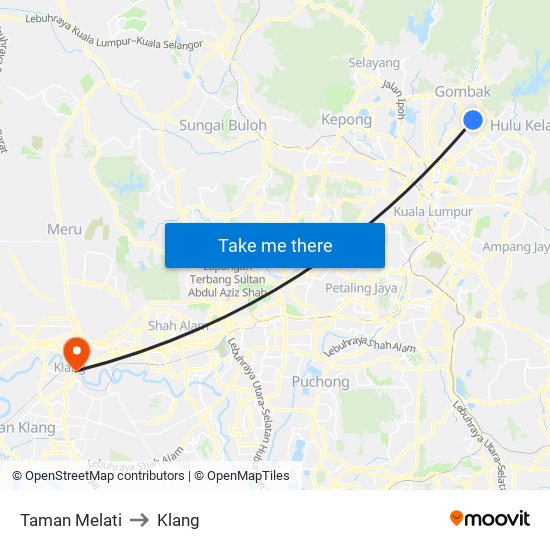 Taman Melati to Klang map