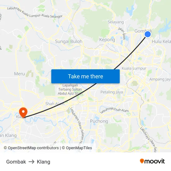 Gombak to Klang map
