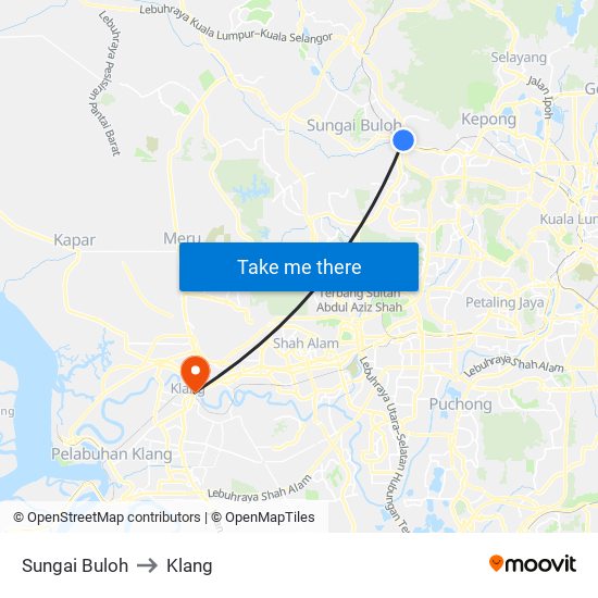 Sungai Buloh to Klang map
