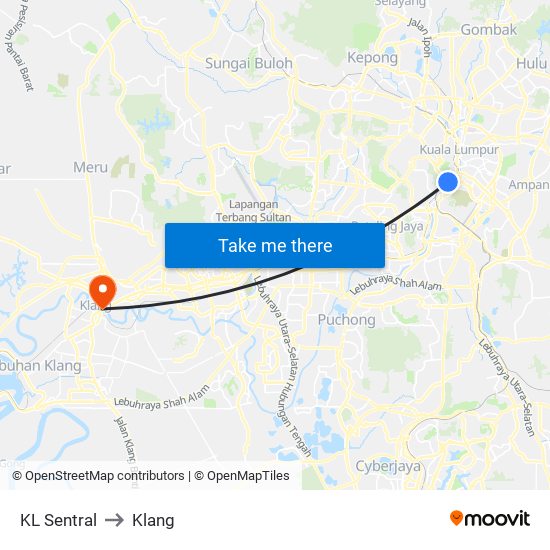 KL Sentral to Klang map
