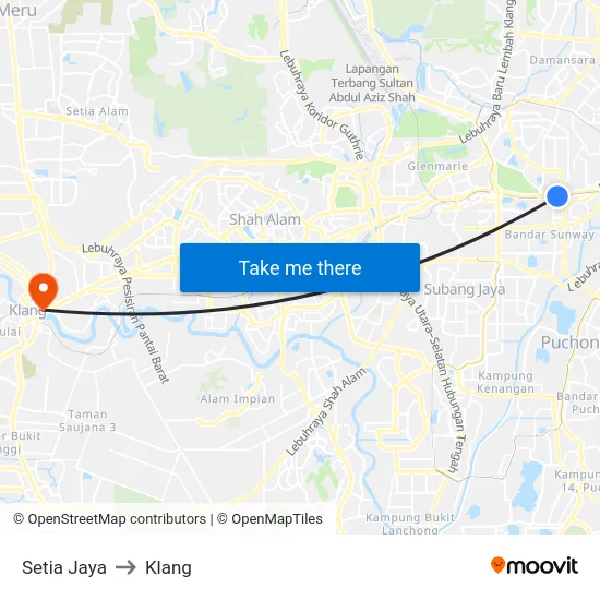 Setia Jaya to Klang map