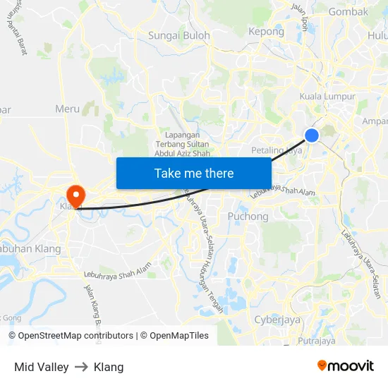 Mid Valley to Klang map