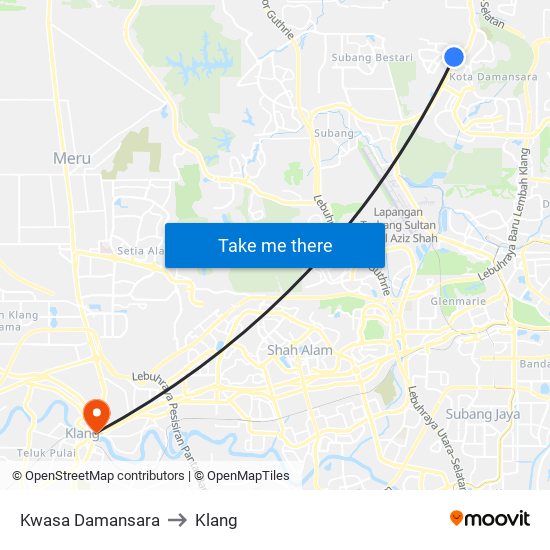 Kwasa Damansara to Klang map