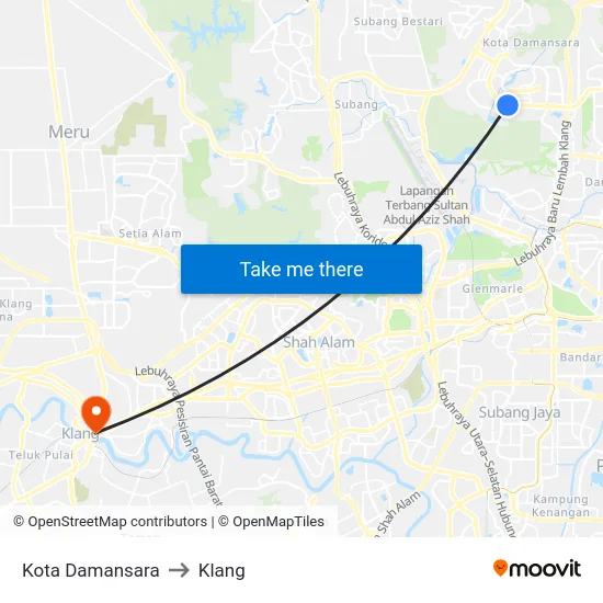 Kota Damansara to Klang map