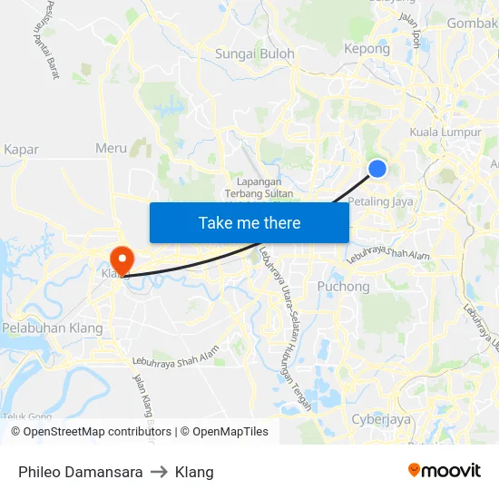 Phileo Damansara to Klang map