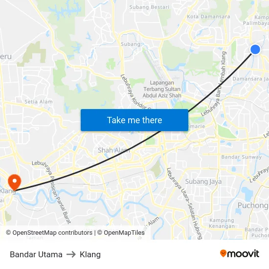 Bandar Utama to Klang map