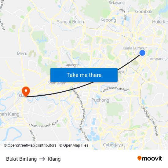 Bukit Bintang to Klang map