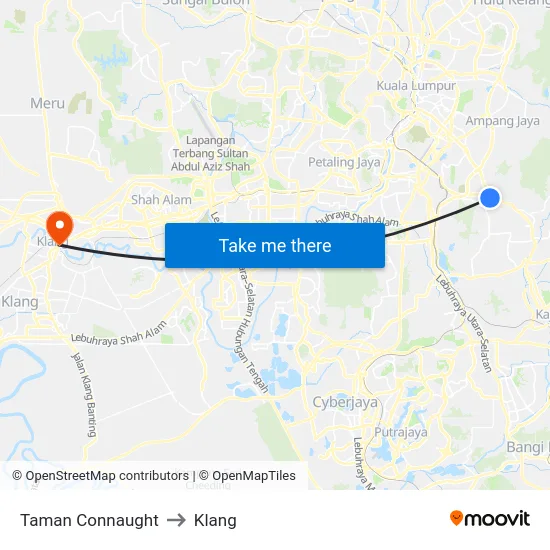 Taman Connaught to Klang map