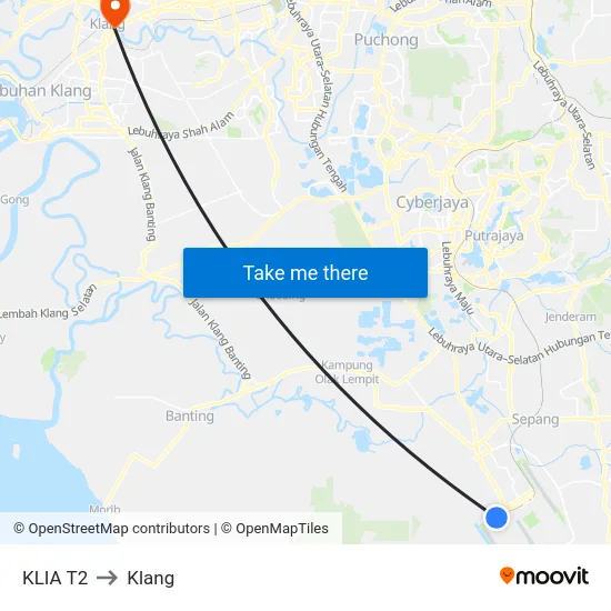 KLIA T2 to Klang map