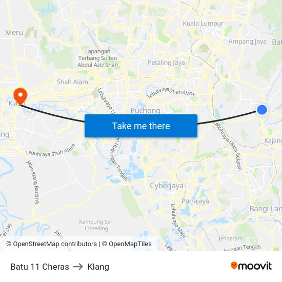 Batu 11 Cheras to Klang map