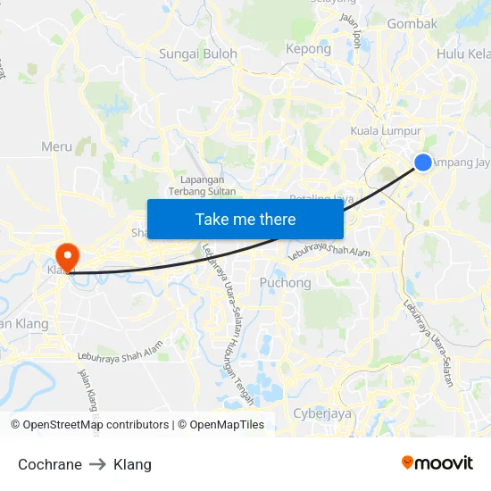 Cochrane to Klang map