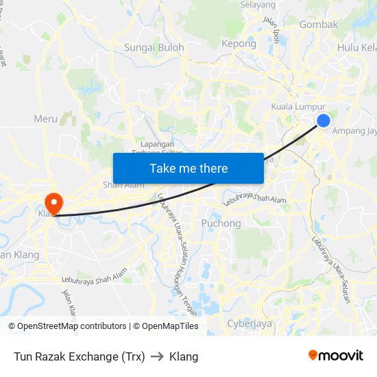 Tun Razak Exchange (Trx) to Klang map