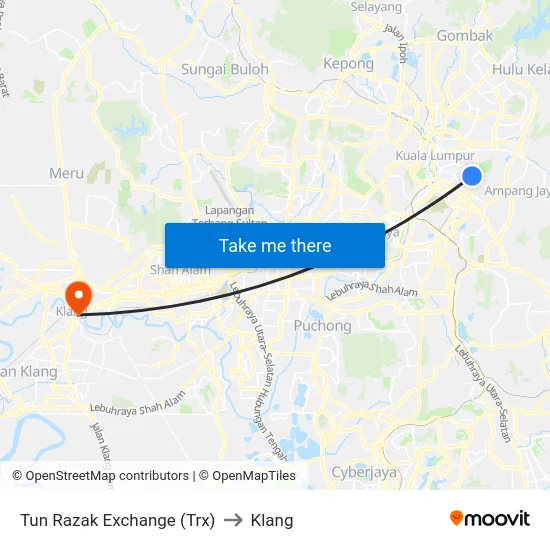 Tun Razak Exchange (Trx) to Klang map