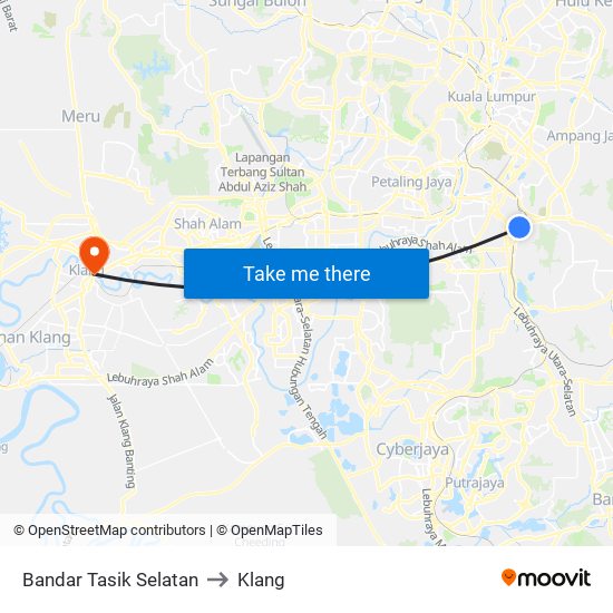 Bandar Tasik Selatan to Klang map