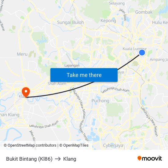 Bukit Bintang (Kl86) to Klang map